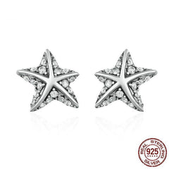 925 Sterling Silver Star Tropical Starfish Stud Earrings - Happyboca