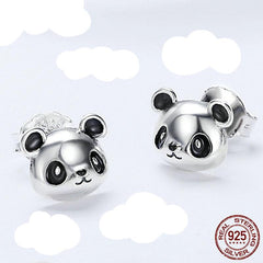 Genuine 100% 925 Sterling Silver Cute Panda Stud Earrings - Happyboca