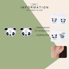 Genuine 100% 925 Sterling Silver Cute Panda Stud Earrings - Happyboca