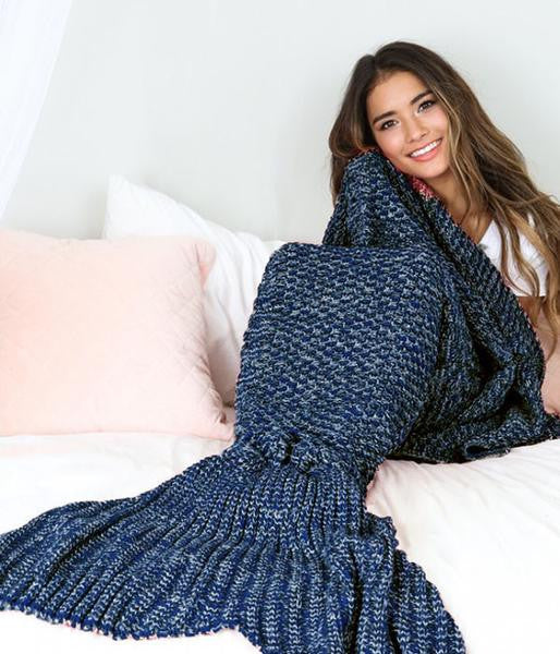 Cozy Cotton-Knit Mermaid Tail Blanket - Happyboca