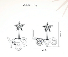 925 Sterling Silver Yes & Love Letter Star Shape Stud Earrings - Happyboca