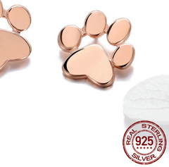 925 Sterling Silver Animal Dog Cat Footprints Gold Color Stud Earrings - Happyboca