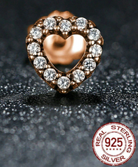 925 Sterling Silver Captured Hearts, Rose & Clear CZ Female Stud Earrings - Happyboca
