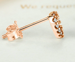 925 Sterling Silver Captured Hearts, Rose & Clear CZ Female Stud Earrings