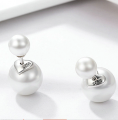 925 Sterling Silver Luminous Simulated Pearl Droplets Stud Earrings - Happyboca