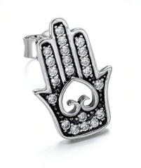 925 Sterling Silver Fatima's Guarding Hand Stud Earrings - Happyboca