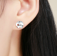 925 Sterling Silver Elephant Mother Family Love Stud Earrings - Happyboca
