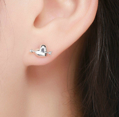 925 Sterling Silver Fall in Love Heart Small Stud Earrings - Happyboca