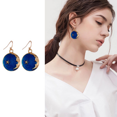 Beautiful Fashion Blue Star Moon Earrings Girls Jewelry Gift For Women - Happyboca