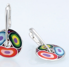 Silver Earrings w/Colorful Enamel Women Round Circle Earrings - Happyboca