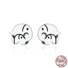925 Sterling Silver Elephant Mother Family Love Stud Earrings - Happyboca