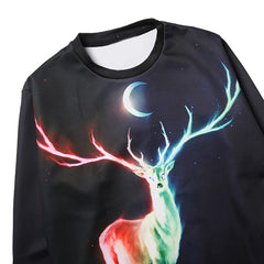 Men Printed Christmas Deer Long Sleeve Loose Blouse Casual Tops - Happyboca