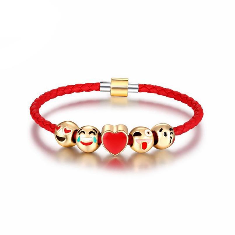 SUSENSTONE Fashion Emoji Charm Bracelet 5 Bead Gold Bracelet - Happyboca
