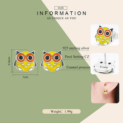 00% 925 Sterling Silver Cute Owl Animal Stud Earrings - Happyboca