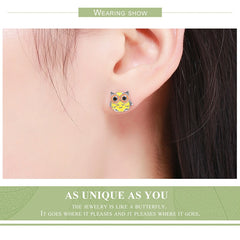 00% 925 Sterling Silver Cute Owl Animal Stud Earrings - Happyboca