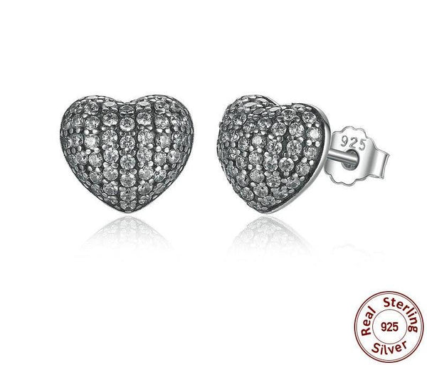 Zirconia Brincos 925 Sterling Silver In My Heart Pave Stud Earrings, Clear CZ for Women Fine Jewelry Wedding