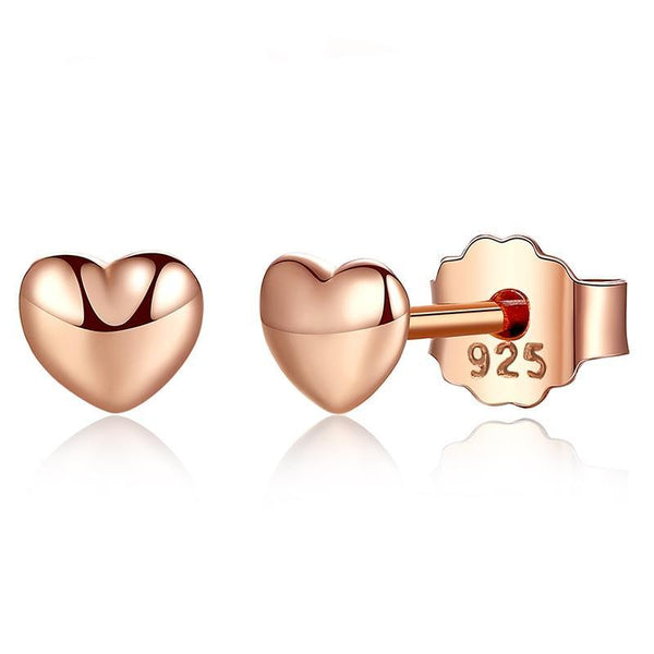 925 Sterling Silver Petite Hearts Push-back Stud Earrings - Happyboca