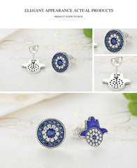 925 Sterling Silver Blue Eyes Crystals God's Hand Eves Stud Earrings - Happyboca