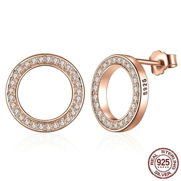 925 Sterling Silver Forever Rose & Clear CZ Round Circle Stud Earrings - Happyboca