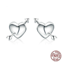 925 Sterling Silver Fall in Love Heart Small Stud Earrings - Happyboca