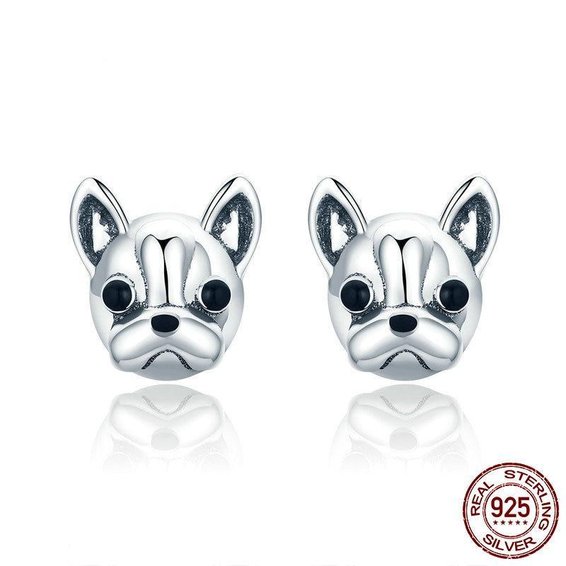 925 Sterling Silver Loyal Partners French Bulldog Dog Stud Earrings - Happyboca