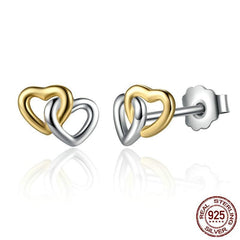 925 Sterling Silver Heart to Heart Small Stud Earrings Women - Happyboca