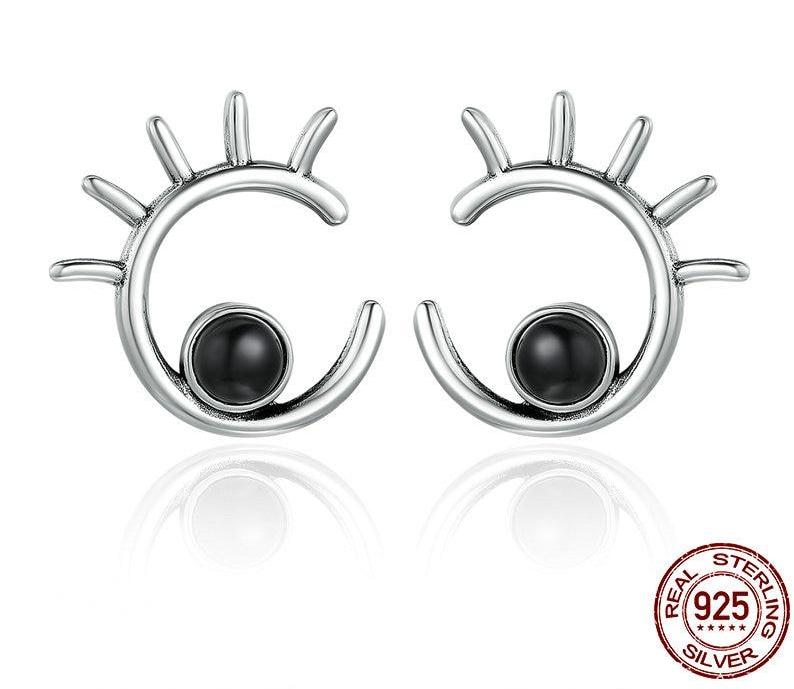 925 Sterling Silver Face Cute Cartoon Girls Eyes Stud Earrings - Happyboca