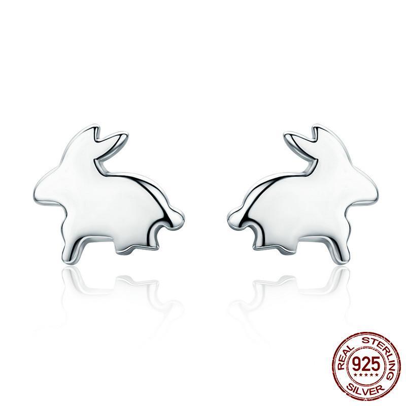 925 Sterling Silver Easter Day Gift Cute Rabbit Small Stud Earring