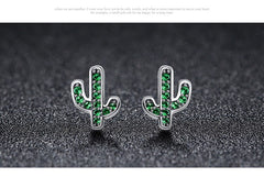 100% 925 Sterling Silver White & Green Cactus Stud Earrings - Happyboca