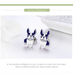 Genuine 925 Sterling Silver French Bulldog Small Stud Earrings - Happyboca