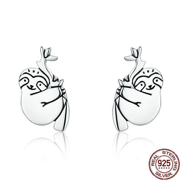 925 Sterling Silver Lovely Sloth Animal Small Stud Earrings - Happyboca