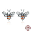 925 Sterling Silver Bee Story Clear CZ Exquisite Stud Earrings - Happyboca