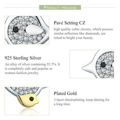 Genuine 925 Sterling Silver Bird Mother with Fledgling Stud Earrings - Happyboca