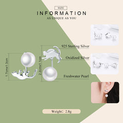 100% 925 Sterling Silver Cute Cat Pussy Tail Exquisite Stud Earrings - Happyboca