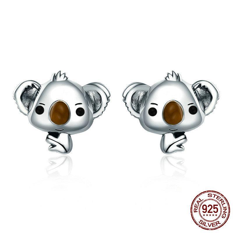 925 Sterling Silver Animal Cute Koala Bear Stud Earrings - Happyboca