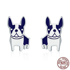 Genuine 925 Sterling Silver French Bulldog Small Stud Earrings - Happyboca