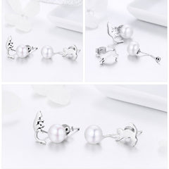100% 925 Sterling Silver Cute Cat Pussy Tail Exquisite Stud Earrings - Happyboca