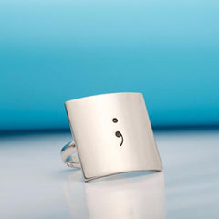 Hand-Stamped Semicolon Adjustable Ring - Happyboca
