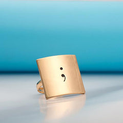 Hand-Stamped Semicolon Adjustable Ring - Happyboca