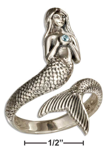 Sterling Silver Mermaid Wrap Ring with Blue Topaz Stone - Happyboca