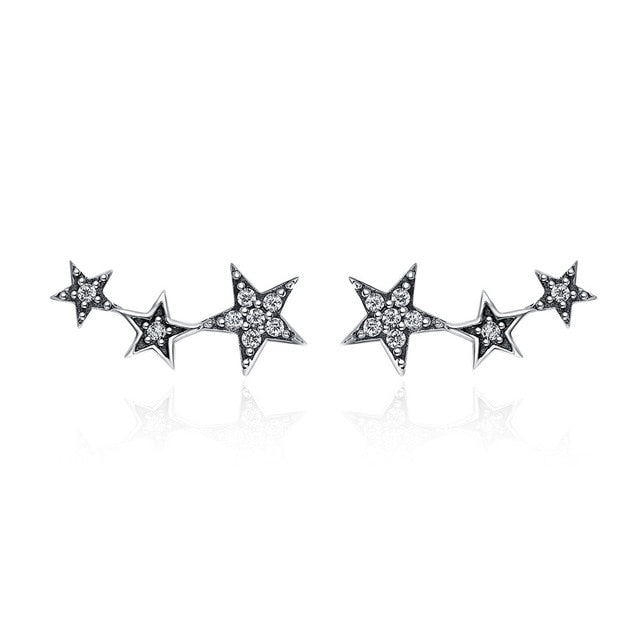 925 Sterling Silver Sparkling CZ Exquisite Stackable Star Stud Earrings - Happyboca