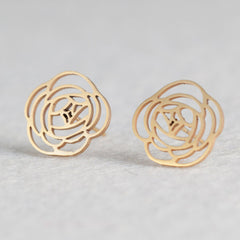 Women Golden Stainless Steel Cute Stud Earrings Carnations for Girls - Happyboca