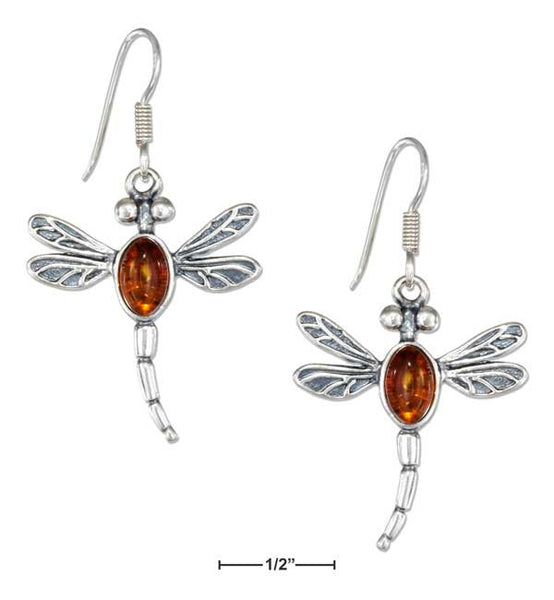 Sterling Silver Antiqued Honey Amber Dragonfly Earrings - Happyboca