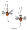 Sterling Silver Antiqued Honey Amber Dragonfly Earrings - Happyboca