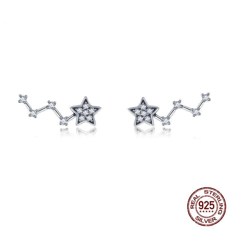 925 Sterling Silver Elegant Sparkling Star Crystal CZ Small Stud Earrings - Happyboca