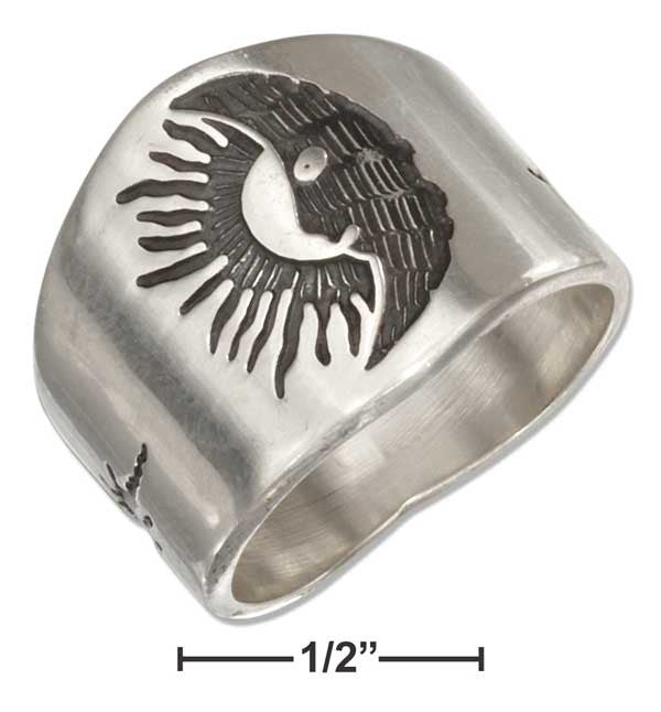 Sterling Silver Mens Sun and Moon Band Ring - Happyboca