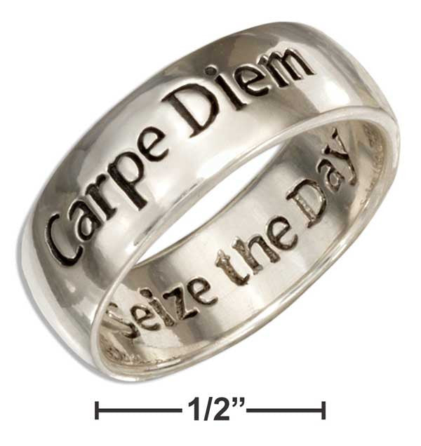 Sterling Silver "carpe Diem" Band Ring with "seize the Day" Inside - Happyboca