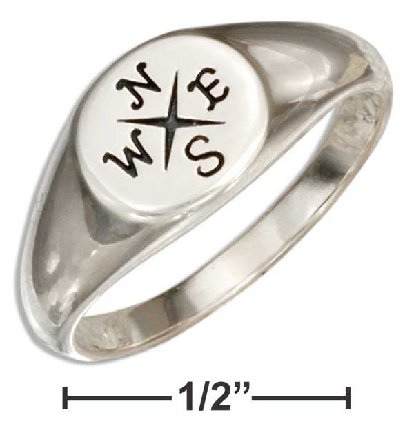 Sterling Silver Compass Signet Ring - Happyboca