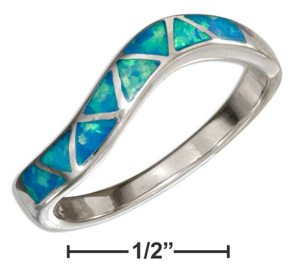 Sterling Silver Synthetic Blue Opal Inverted Triangles Wave Ring - Happyboca