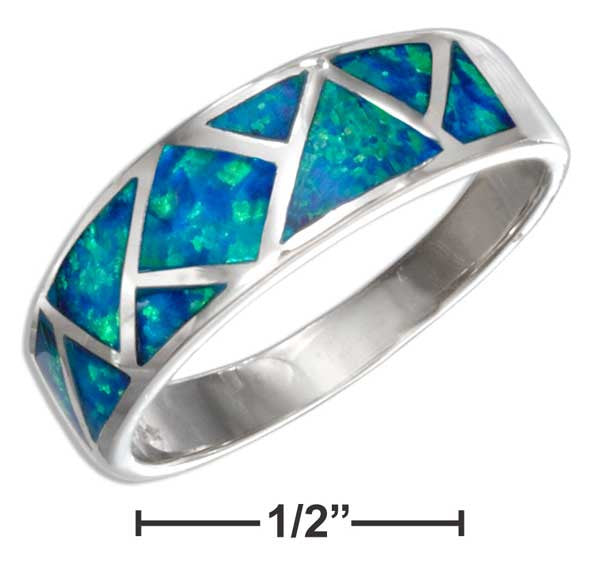 Sterling Silver Patchwork Synthetic Blue Opal Band Ring